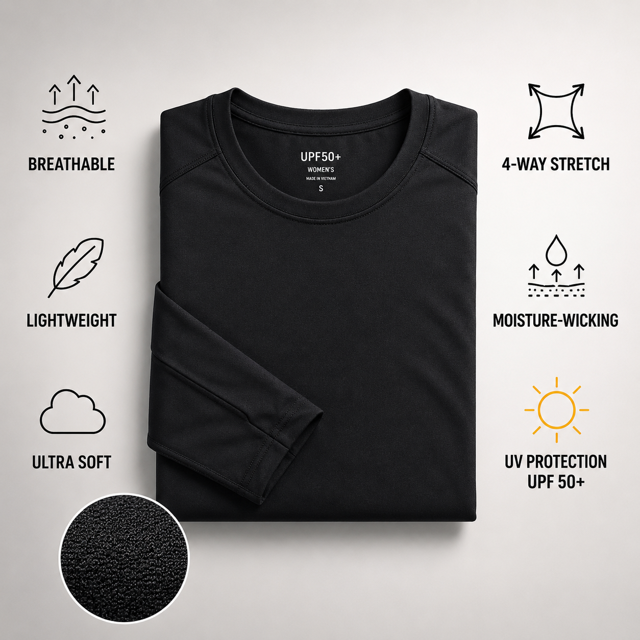 Women's UPF50+ sport shirt feature detail