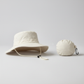Foldable UPF50+ bucket hat packed flat to show packability