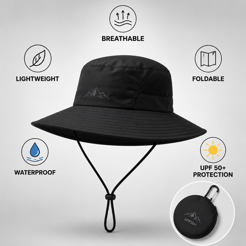 Foldable UPF50+ bucket hat feature detail